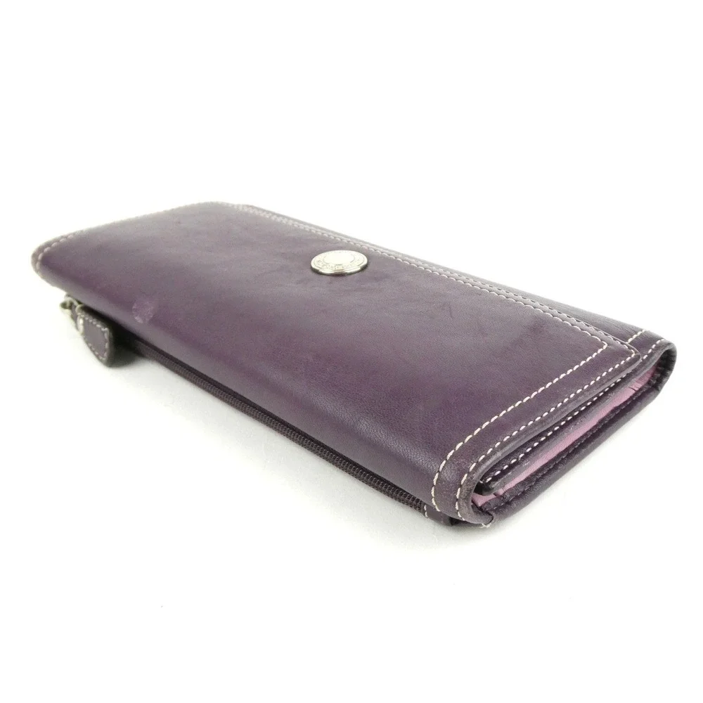 Coach Purple Leather Trifold Checkbook Wallet